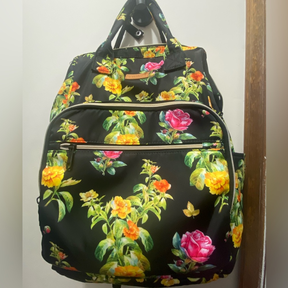 Floral Print Black Backpack with USB port